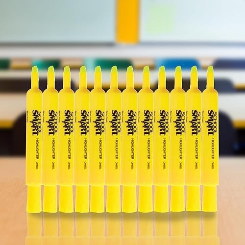 Miniatura 5 de School Smart Resaltadores estilo tanque, punta de cincel, amarillo, paquete de 12