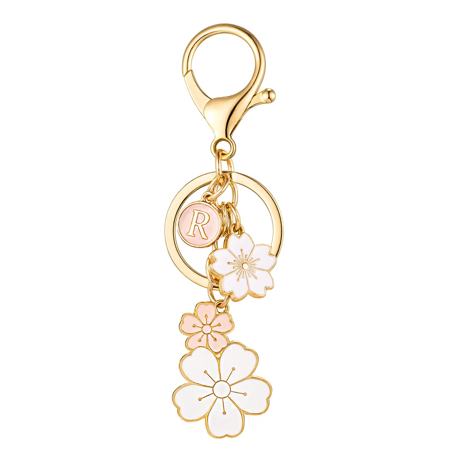 SELOVOInitial Keychain Flower Charms for Key Cute Pink Letter Keyring for Backpack