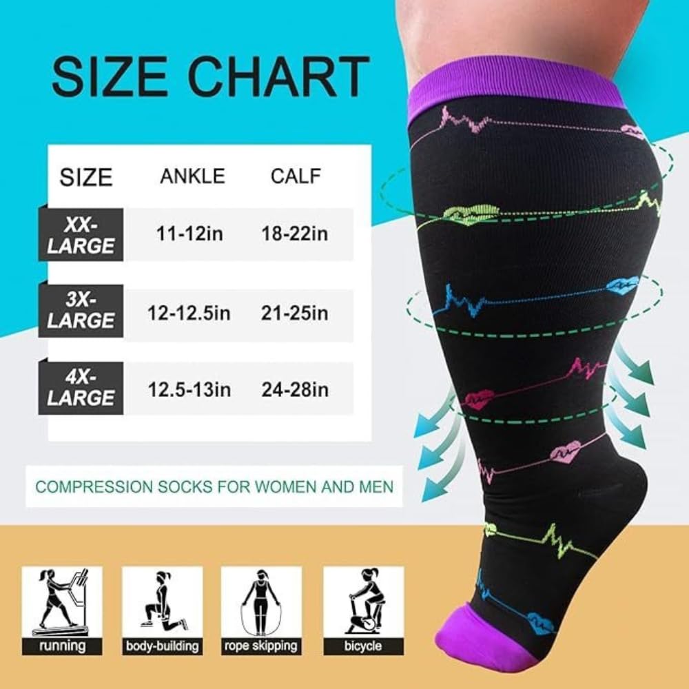 4 paia di calze a compressione da uomo e da donna, calze a compressione, comodo supporto per corsa, sport, viaggi, ciclismo, per vene varicose, edema, dolore