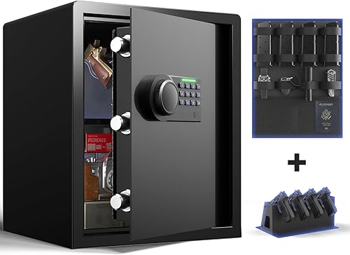 Grimtron Caja fuerte para pistola (1.72 pies cúbicos) para múltiples estantes de pistolas y organizador de puertas, caja de dinero con modo