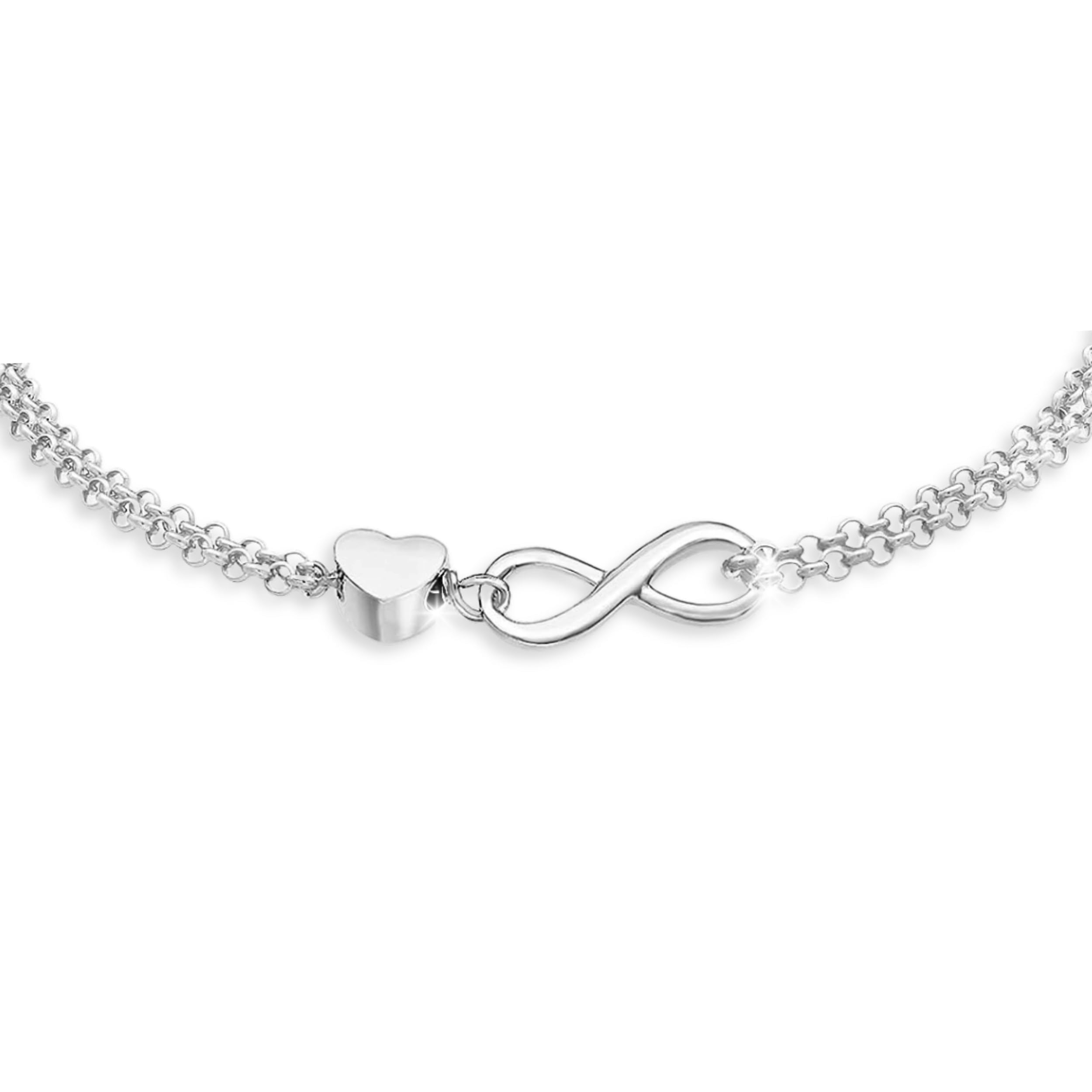 Fersora Pulsera Mujer Infinito Corazón Ajustable | Brazalete Mujer Día de la Madre, Cumpleaños, San Valentín | Regalo Mujer Original Amor Eterno y Amistad Color Plata