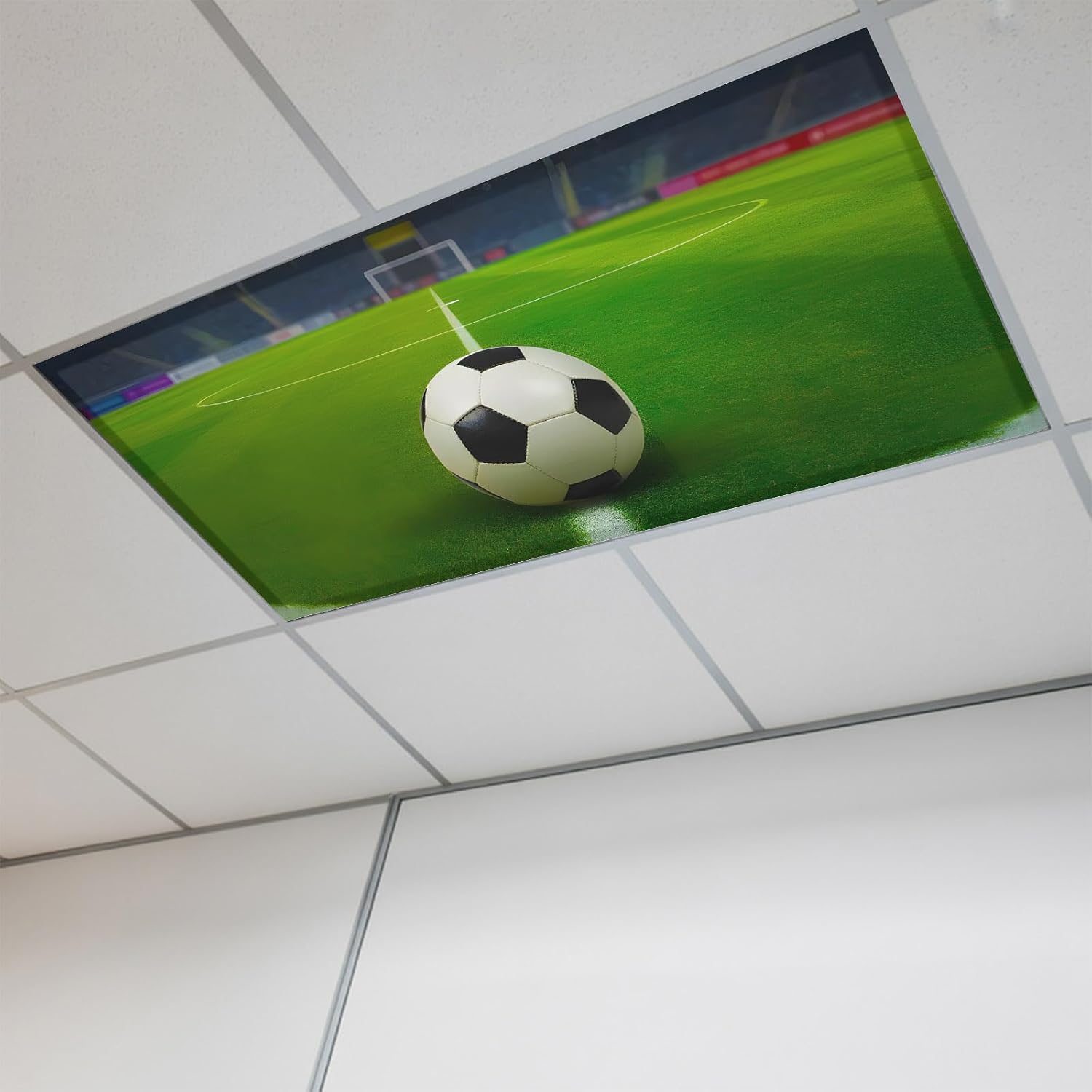 Football Sports Fluorescent Light Covers for Ceiling Lights 4x2 feet, 1 Pack Magnetic Light Filters for Classroom, Modern Stadium Lighting Balls Gaming Fluorescent Lamp Shade Panel for Office School