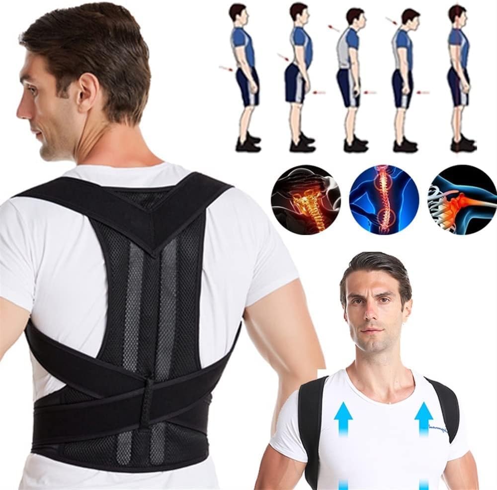 S-5xl Übergröße Haltungskorrektur Vollständiger Rückenstützgürtel Unisex Verstellbare Rückenstütze Schulter Schlüsselbein Wirbelsäulenstützgürtel Lendenwirbelstütze, Black, M