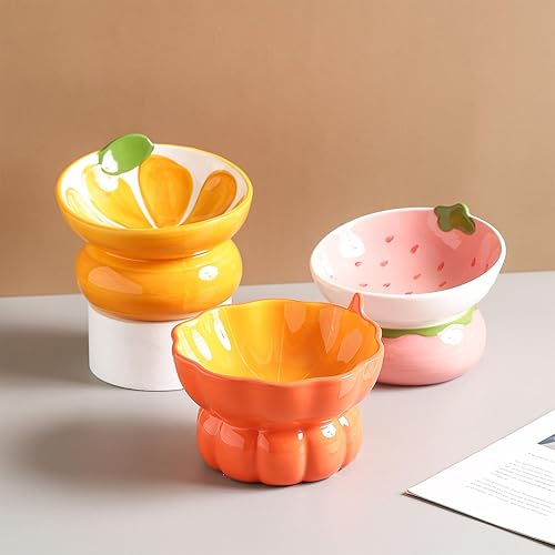 Miniatura 4 de Cuenco elevado de cerámica para gatos, cuenco elevado rosa para gatos de interior, antivómitos y protección de la columna vertebral, bonito plato