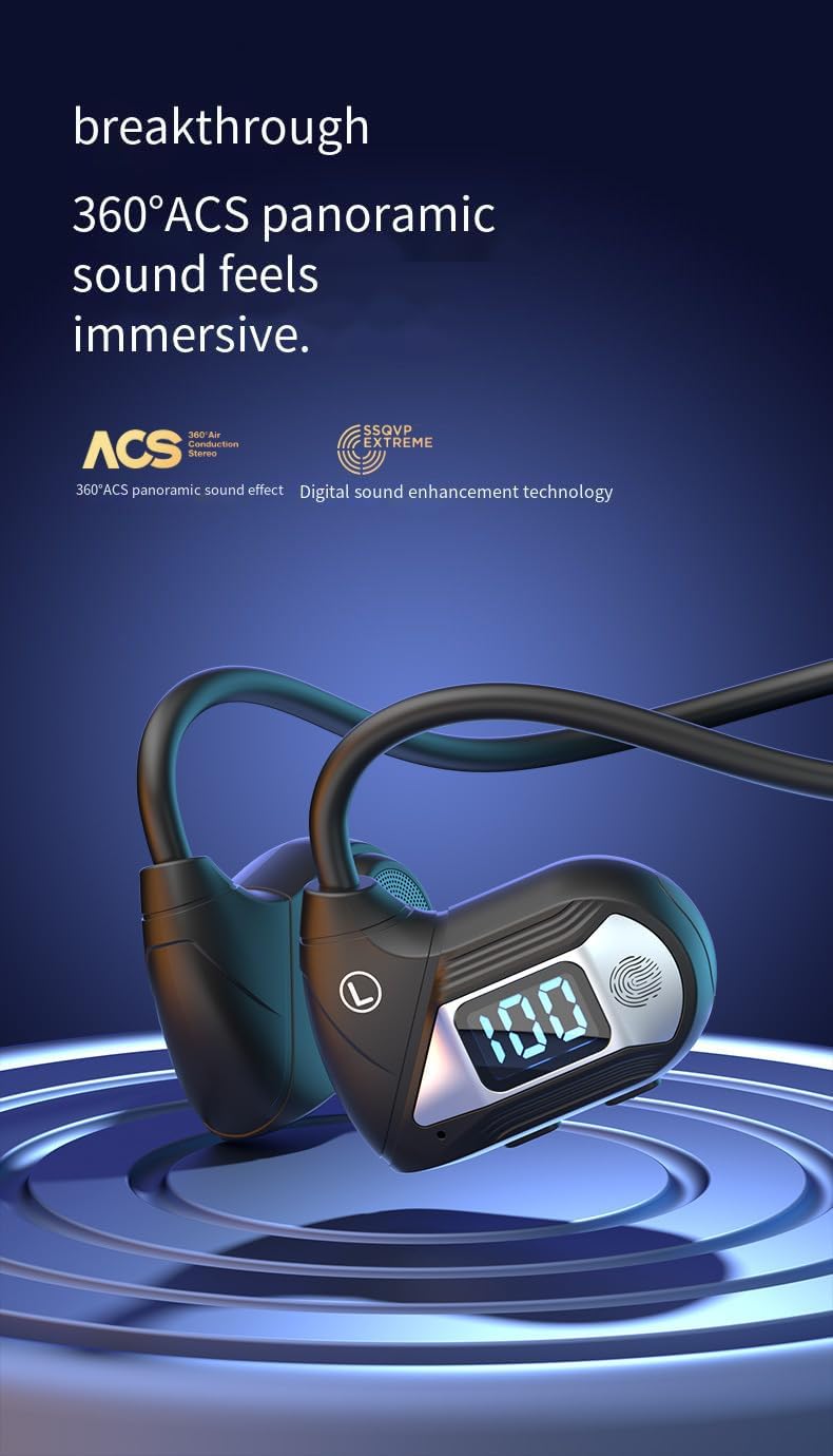 Bone Conduction Headphones Swimming Headphones Open Ear Bluetooth Air Conduction Earphones Ip68 Waterproof Wireless Earbuds with LED Power Display 20Hrs Playtime Sports Earbuds,Green