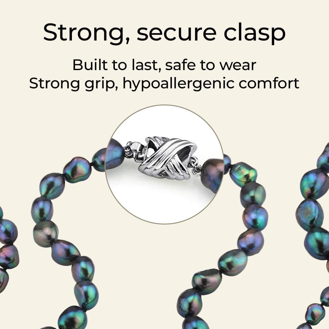 The Pearl Source Necklace for Women, 9-10mm, 16" length AAA Grade Black Freshwater Cultured Pearls in Sterling Silver, Genuine Cultured Pearls, Classic Fine Jewelry Gift for Women - Image 3