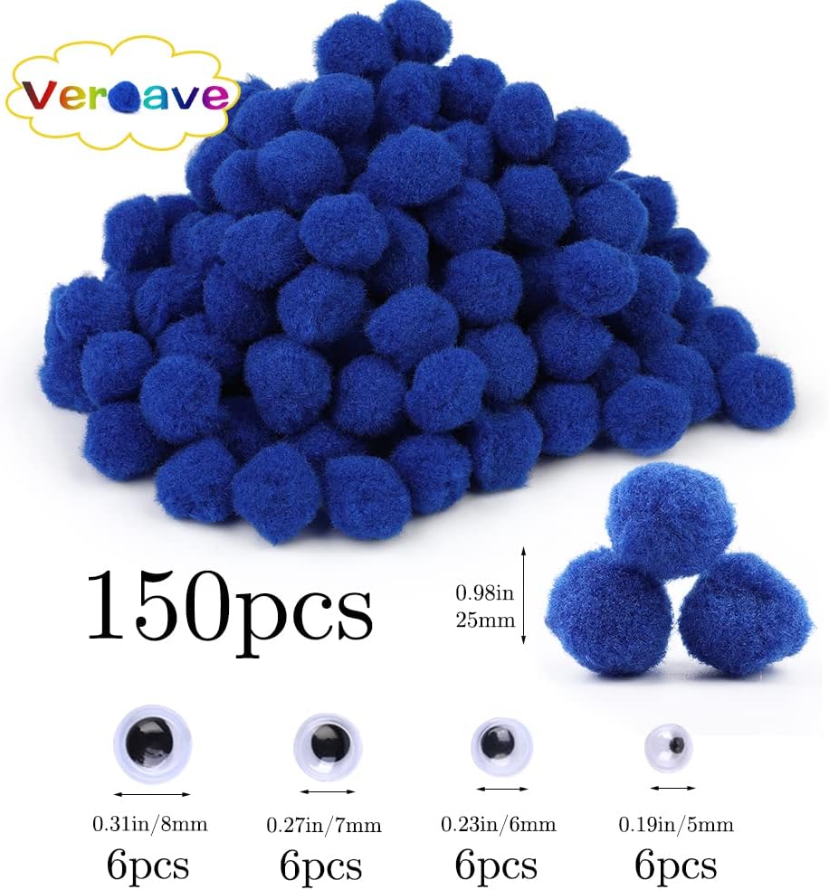 Veroave Dark Blue Pom Poms, 150PCS 1 Inch Pom Poms for Crafts, Puff Balls, Arts and Crafts Pom Pom Balls for DIY Art Creative Crafts Decorations - Image 2