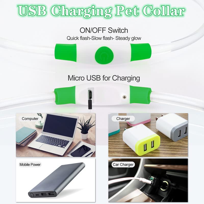 Sofore Collare Luminoso per Cani,Luz de Collare Luminoso Per LED Para la Oscuridad,USB Recargable 3 Modos de Flash Collare Luminoso per Cani Ricaricabile Tamaño Ajustable,Adecuado para Perros,Verde