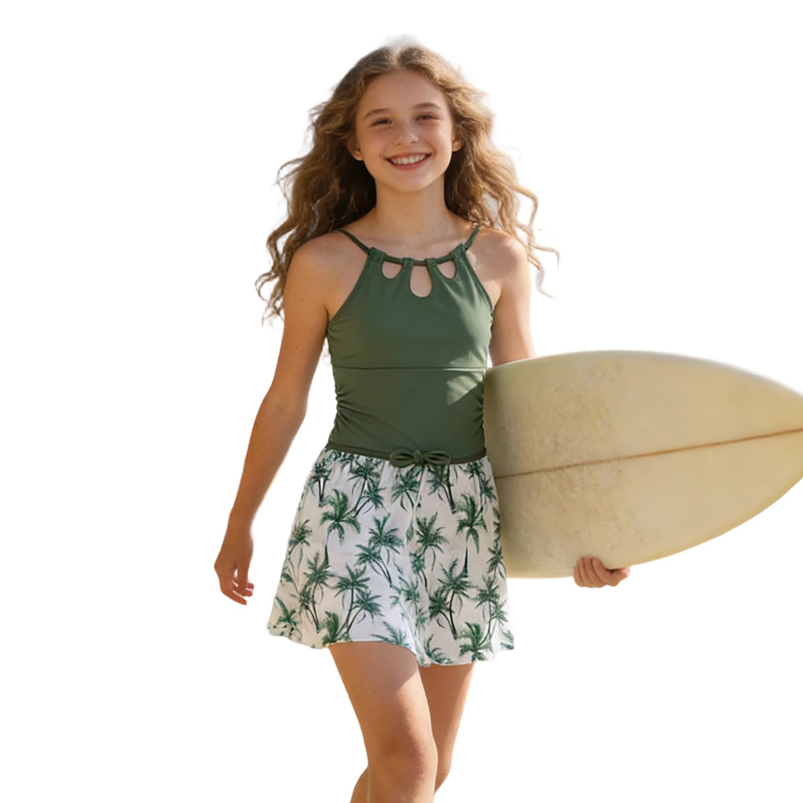 Maillot de Bain Une pièce pour Filles avec Jupe Plage imprimée Tropicale, Les 7 à 16 De Bain Menstruel Fille 12 Ans Maillots Deux PièCes Jupette K5f19