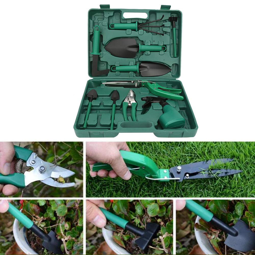 Garten-Handwerkzeug, Gartenzubehör 10 Stück Multifunktionales Schaufel-Rechen-Klipper-Set mit Kunststoffkoffer Haushalts-Garten-Handwerkzeug