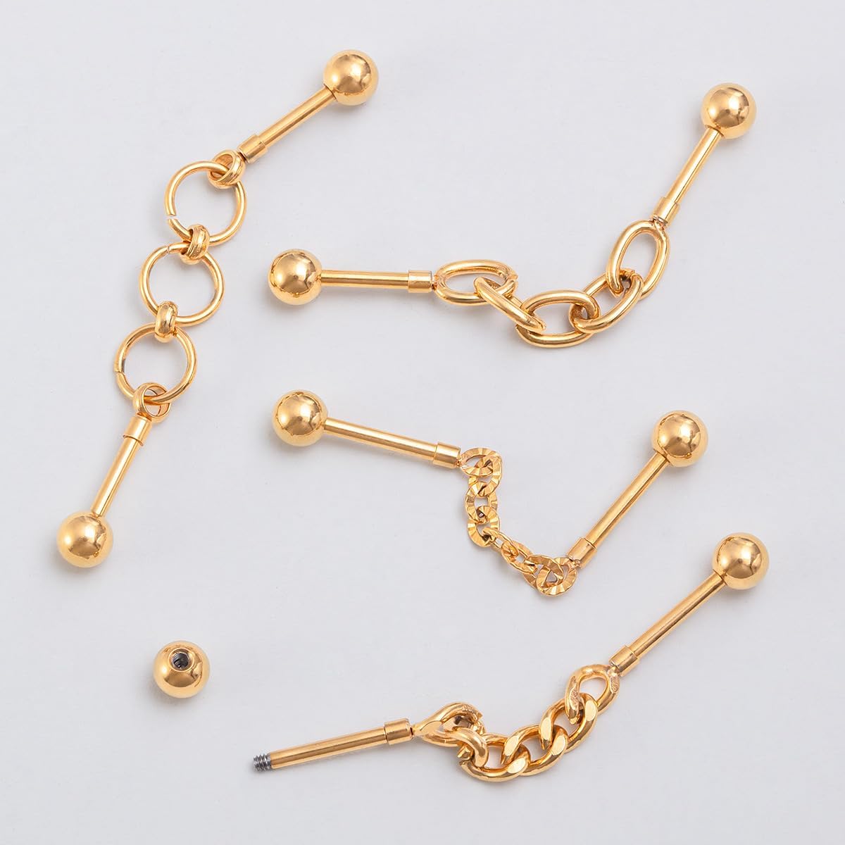 4Pcs 16G Stainless Steel Industrial Piercing Jewelry Gold Chain Industrial Barbell Earrings Helix Cartilage Earrings for Women Men