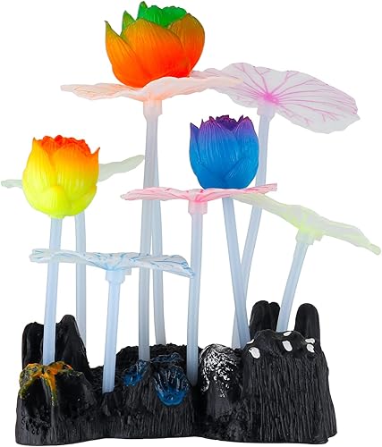 Miniatura 7 de Uniclife Adorno de loto con efecto brillante de silicona, decoración de acuario para pecera con ventosa