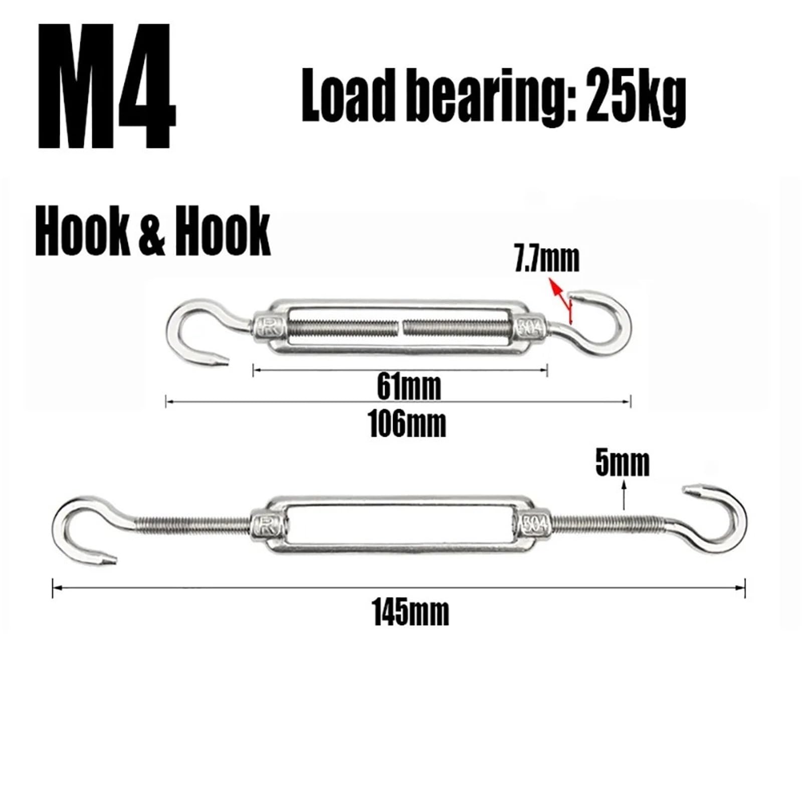 Tendeur de câble métallique à crochets et œillets, dispositif Tension en acier inoxydable 304, ligne, 8 pièces Pour Accessoires Chaîne(M8,Type 3)
