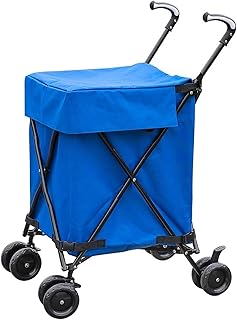 LVLUOKJ Panier D'achat en Tissu Oxford Portable Pliant Grande capacité Sac à Provisions Multifonctions ÂgÉEs Panier Chariot de Courses avec Roues (Color : Blue, Size : 45 * 56 * 95cm)