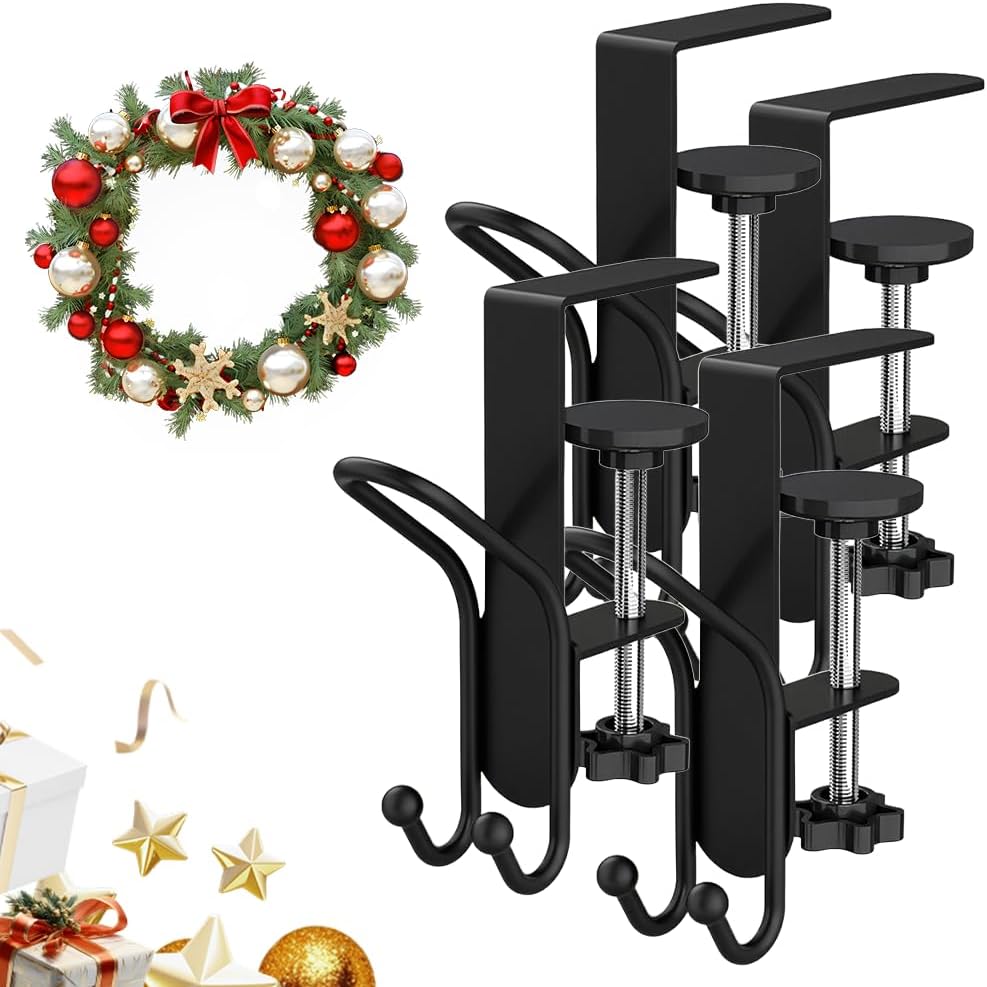 Fireplace Stocking and Garland Hanger, 2025 Upgraded 2 in 1 Double Garland Hangers for Mantle, Christmas Stocking Holders for Mantle Adjustable Wreath Hooks (Gray, 4 Pcs)