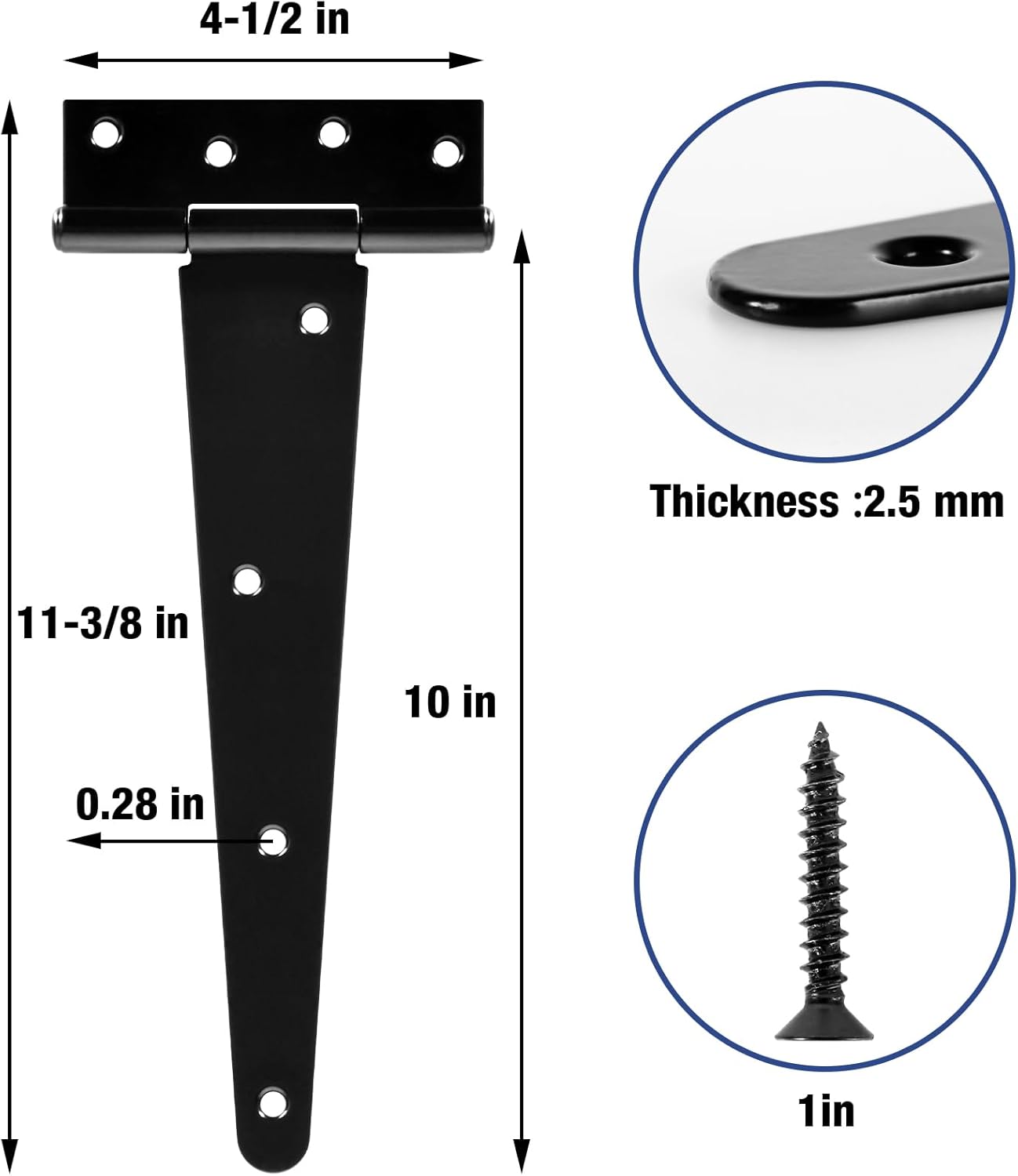TDCHINGES 10 Inch Heavy Duty T Strap Tee Hinge 6 Pack Barn Farm Fence Gate Door Hinges for Shed Doors Outdoor Kitchen Wood Cabinet Interior Exterior Window Bar Shop Matte Blake Door Hinge Hardware Kit