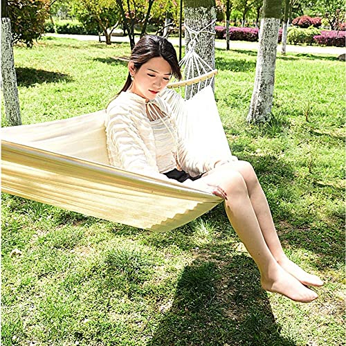 White Hammock Swing Bed With Wooden Bar, Single Premium Thickened Fabric Soft Canvas, Portable Travel Large Hanging Hammock For Camping And Outdoor (Small, Barwhite) #TOP4