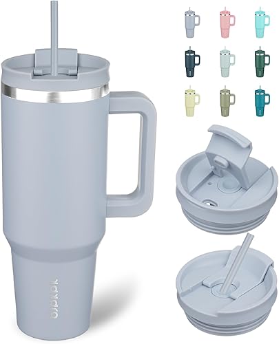 Miniatura 16 de BJPKPK Vaso de Acero Inoxidable de 30 oz con Asa, Vasos Térmicos Aislantes con 2 Pajitas, Taza de Café de Viaje con Tapa, Chicle Bubble gum,Verde