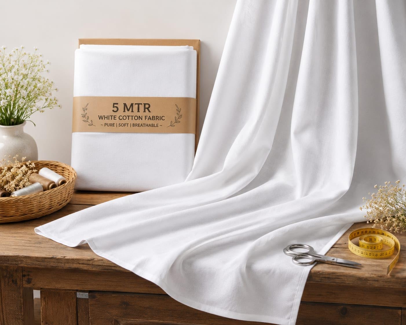 White Cotton Kurta Cloth for Pandit Ji | 5 Meter Pure Cotton Fabric for Vastra Daan | Brahmin Daan Kapda for Puja, Havan, Yagya, Griha Pravesh, Satyanarayan Katha & Religious Rituals.-picture-10