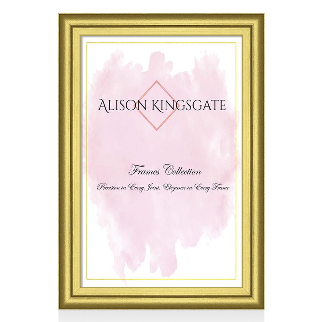 Alison Kingsgate Gold Classic A5 Photo Frame-Engineered Wood Picture Frames With Shatterproof Perspex - Ideal For Certificates & Artwork-Wall Mount Or Tabletop