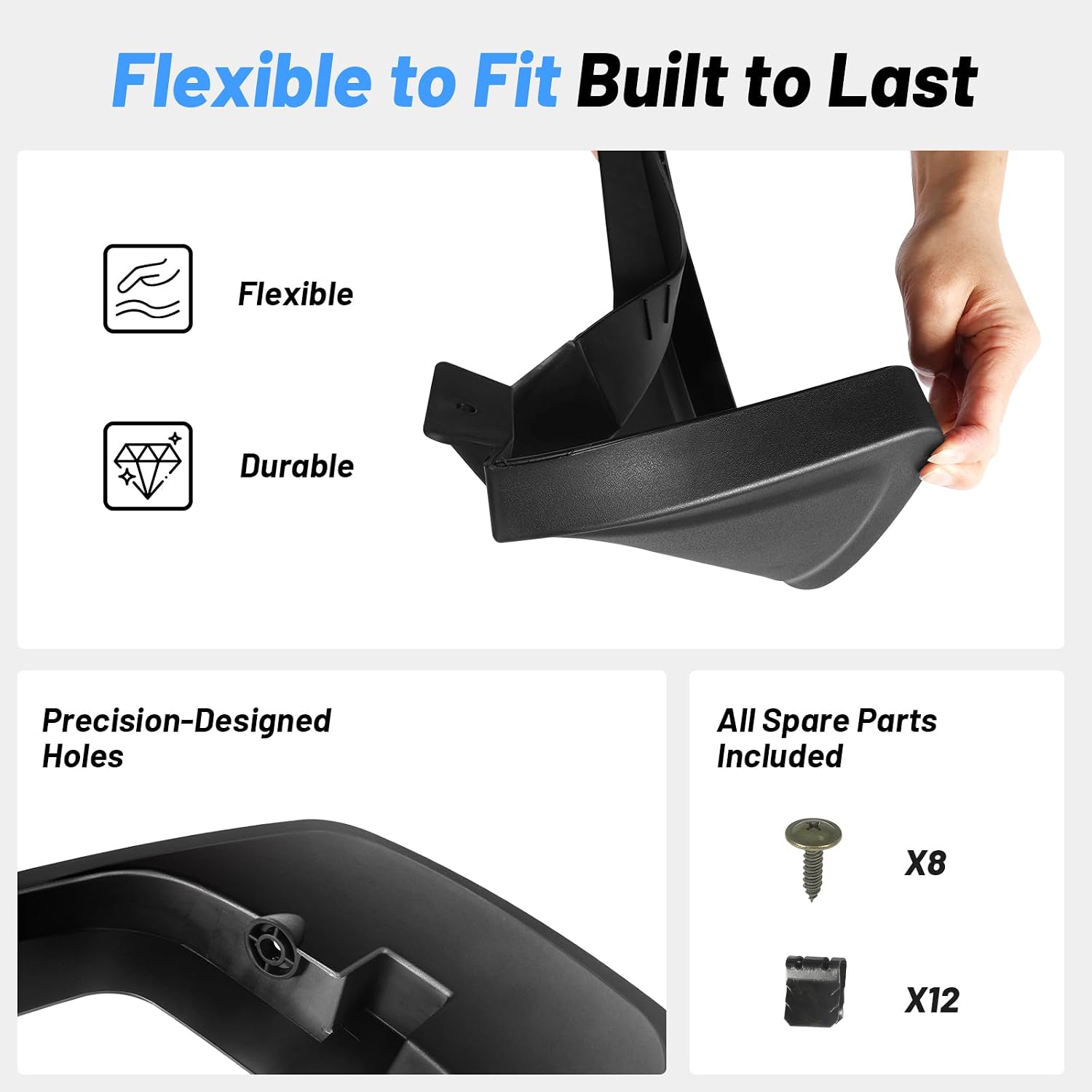 4Pcs Mud Flaps Splash Guards Fit for 2015-2020 Ford F-150 F150 Without Fender Flares (Not for Raptor or King Ranch), Front & Rear Mud Guards, Drill-on Installation, All-Weather Protection Accessories