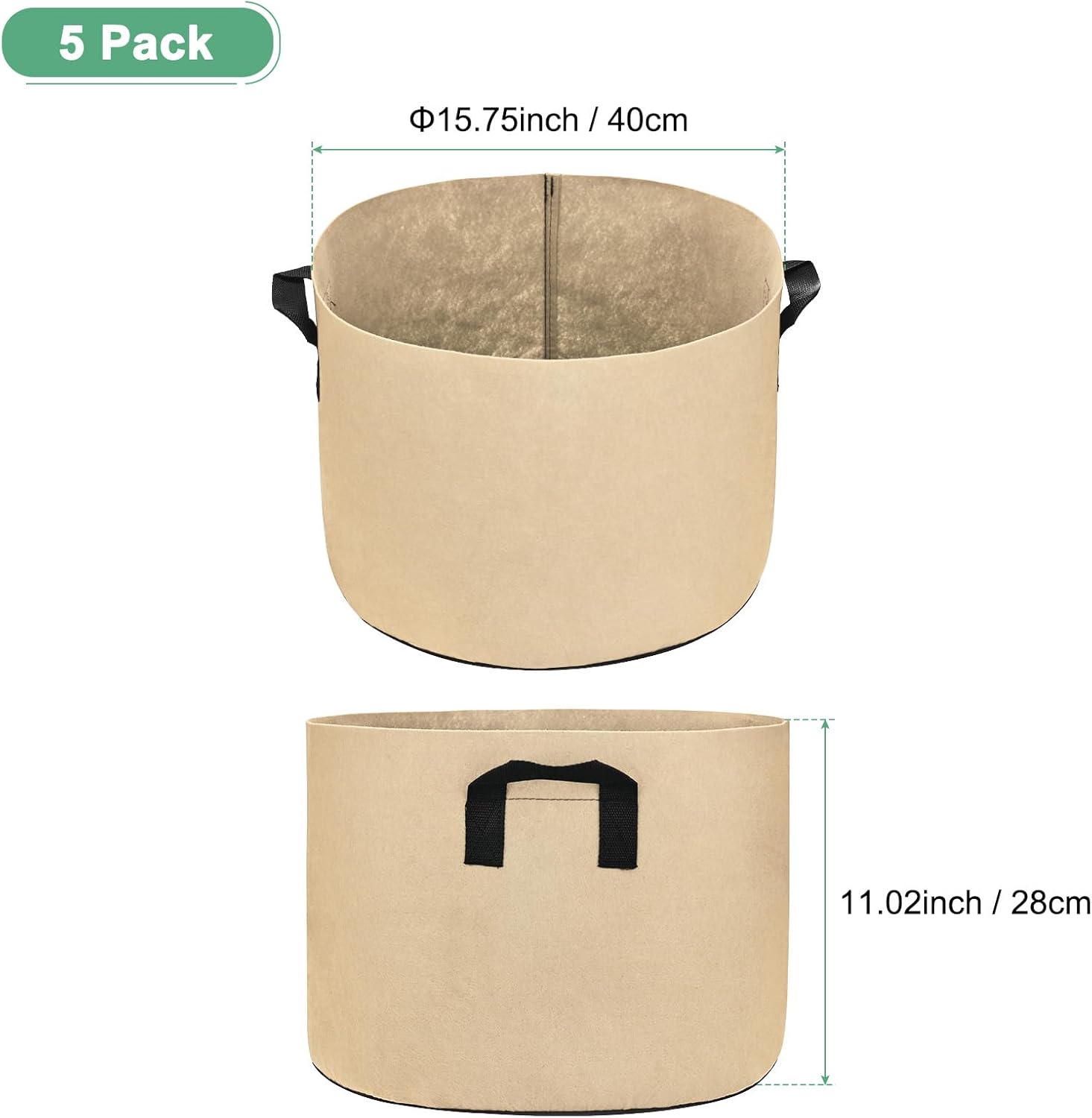 5-Pack Plant Grow Bags 10 Gallon Grow Bags 300G Thickened Fabric Pots with Durable Handles Plant Garden Grow Pots for Fruits/Vegetables/Flowers/Plants [Khaki]
