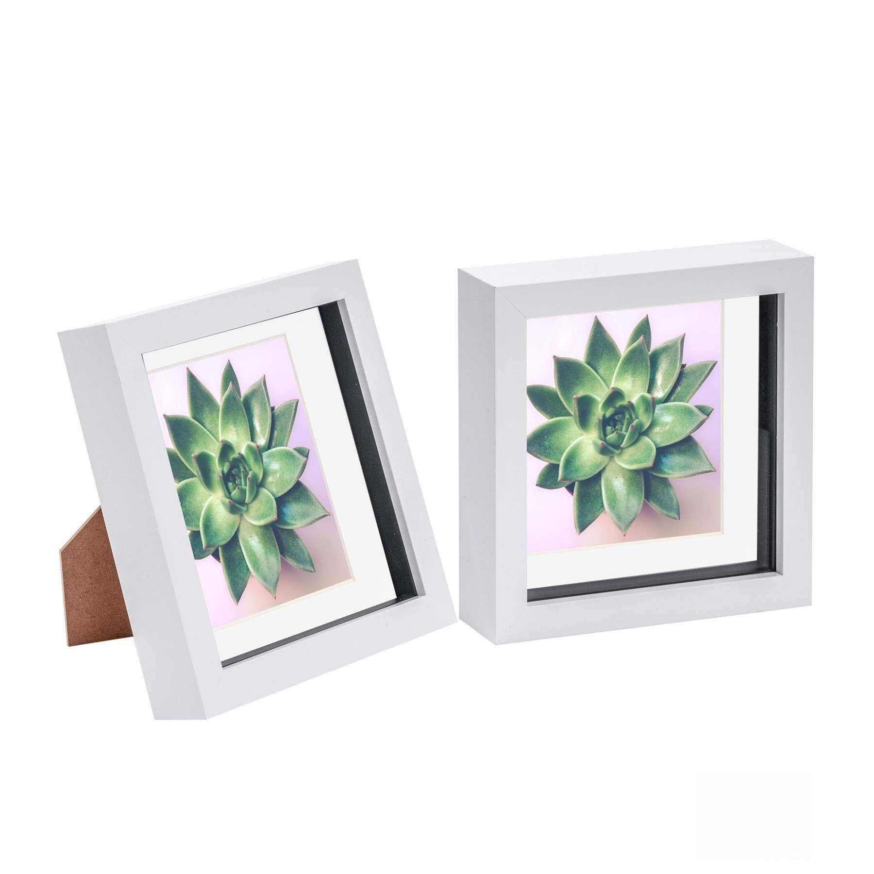 3D Box Photo Frames - 6 x 6"" with 4 x 4"" Mount - White/White - Pack of 2