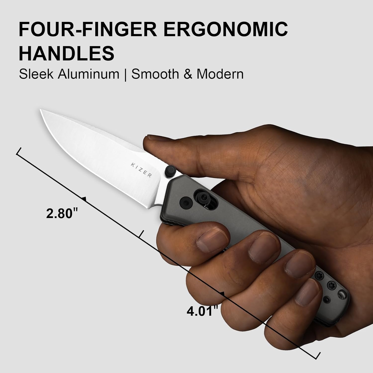 Kizer Aegis EDC Pocket Knife, 2.8" AEB-L Steel Drop Point Folding Knife with Gray Aluminum Handle, Thumb Stud Opener Clutch Lock, Pocket Knives for Camping Hiking V3774A4