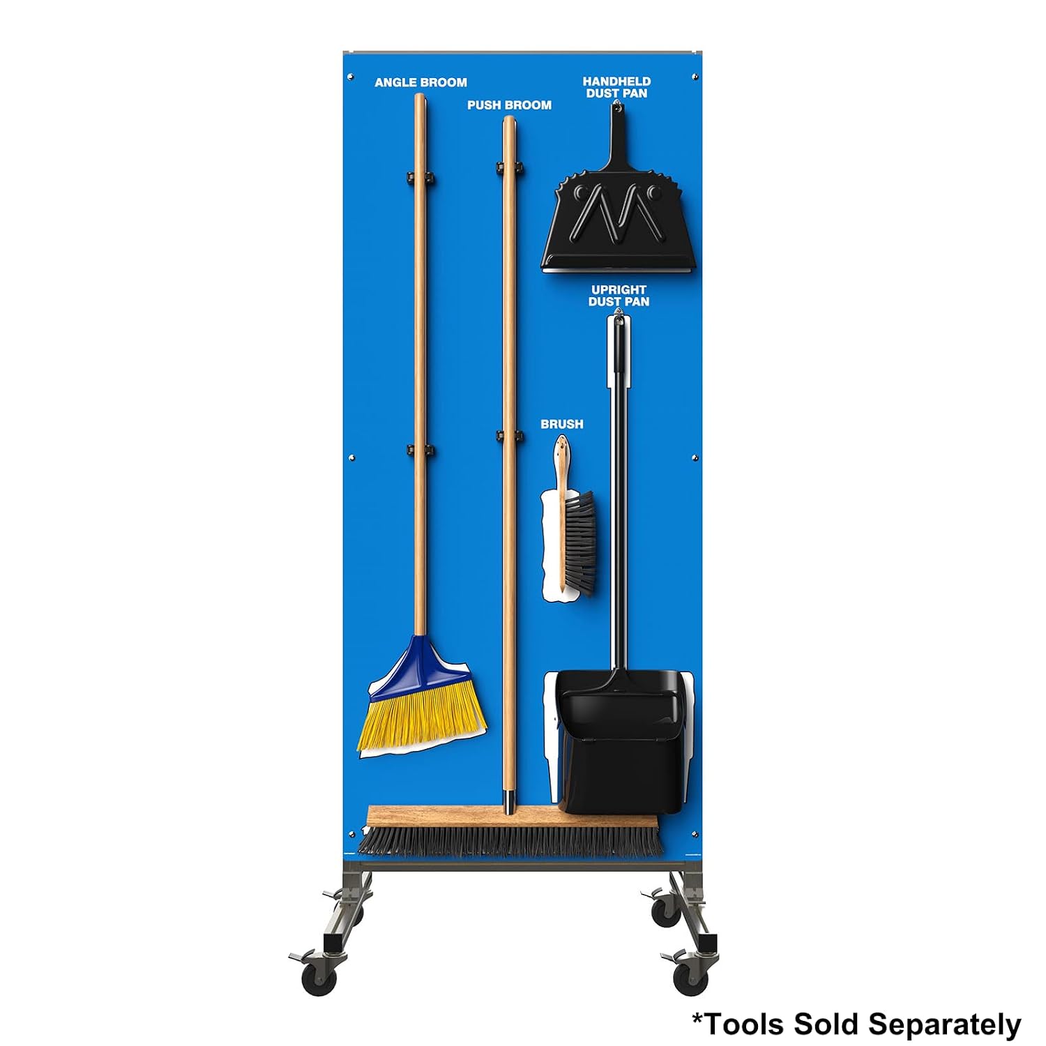 Clean & Sweep 5S Shadow Board/Mobile Cart Broom Holder, 68" x 30" Board, 5S Cleaning Station - Board Only, Tools Sold Separately, Made in The USA by AccuformNMC, Blue/White, PSX614BUWT
