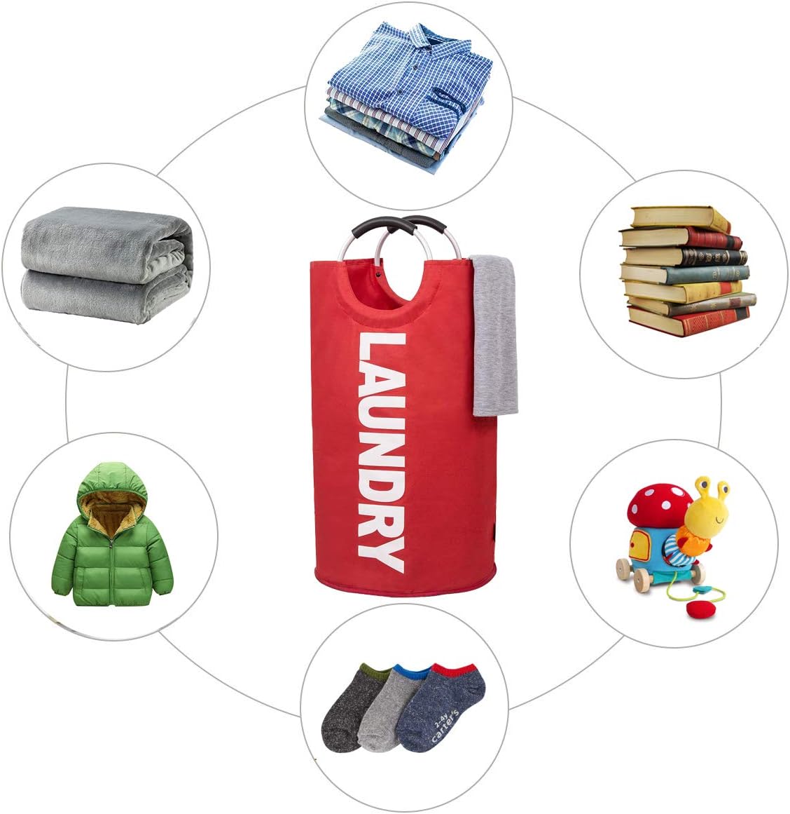 HOMEVAGE Laundry Basket - 1 Pack 82L Large Fabric Laundry Hamper Bag - Collapsible, Portable, Foldable Clothes Bag Organization, Waterproof, Durable Handles For Bathroom, Kids Room (Red)