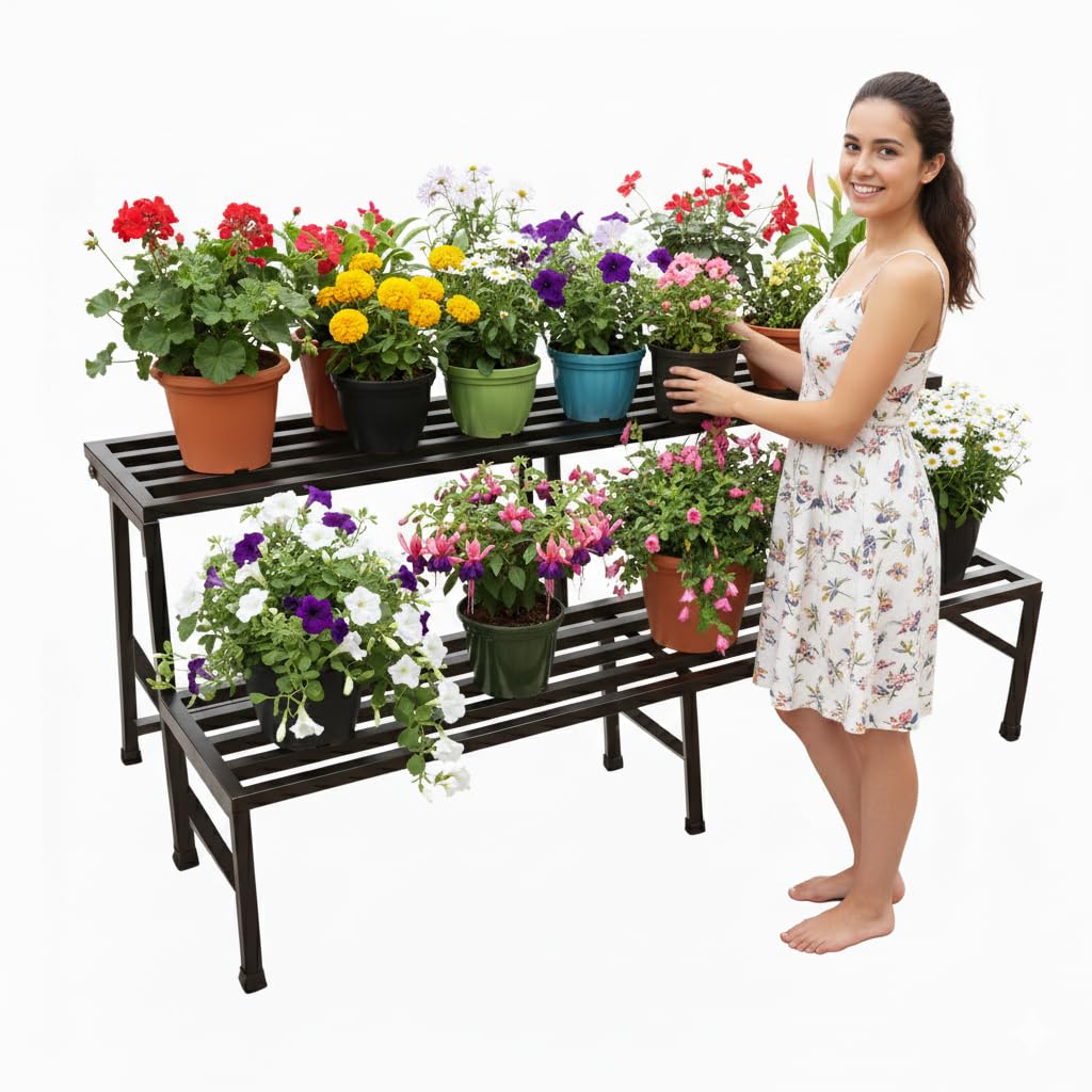 IRON LANDS OAK 2 Step 40 inch Spectacular 3.3 Feet Heavy Duty Metal Rust-Free Perfect Plant Stands Display Rack Indoor & Outdoor for Your Home Balcony Hotel and Garden Decor (Black)-image-32