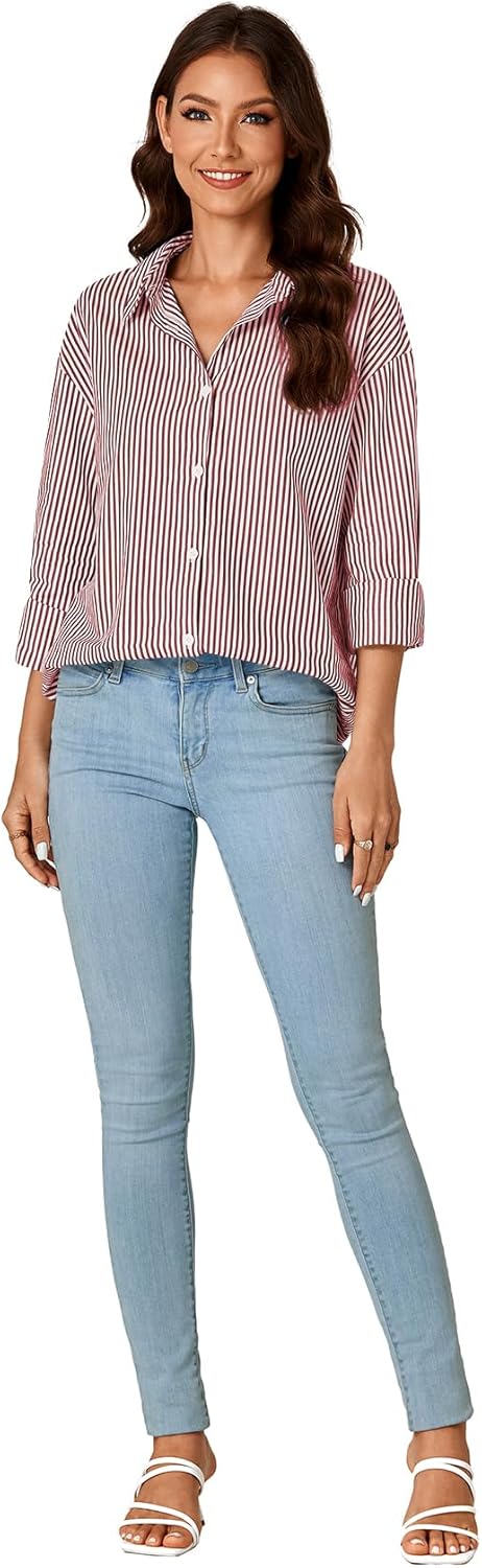 LYANER Women's Striped Button Down Shirts Long Sleeve Button Up Collared Office Work Blouses Tops - Image 6