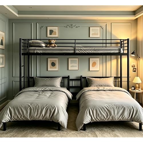 Bellemave Twin Triple Bunk Bed for Kids, Teens,Adults, Metal Twin XL Bunk Beds for 3, 3 bunk Bed for Kids, Adults（Black）