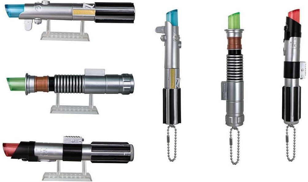 Set 6 Mini LIGHTSABER Collection MASCOT Keychain from STAR WARS with LED Light and Keyring - 100% OFFICIAL Lucasfilm BANDAI