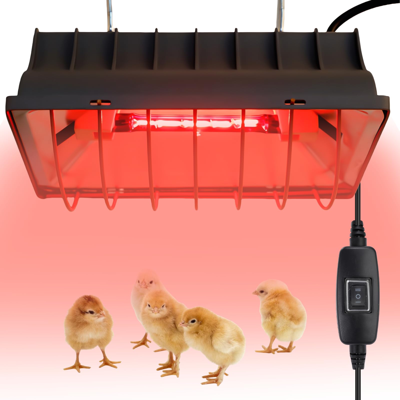 Lampada a luce rossa per pulcini da 175 W, lampada di calore per animali e polli, cavo da 1,8 m, per pulcini, suinetti, cuccioli