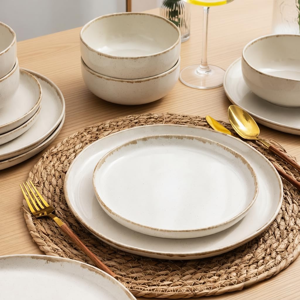 AmorArc Stoneware Dinnerware Sets for 6,18Pcs Ceramic Plates and Bowls Sets image 5