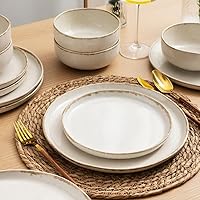 Vista 5 de Juegos de vajilla de cerámica de AmorArc, Juego de platos y cuencos de gres con borde ondulado, altamente resistente a las astillas y grietas