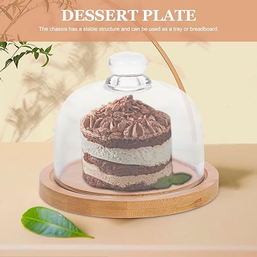 Miniatura 4 de Happyyami Soporte de madera para tartas con cúpula de cristal, tabla de queso, aperitivos, galletas, plato para cupcakes, ensalada, plato para