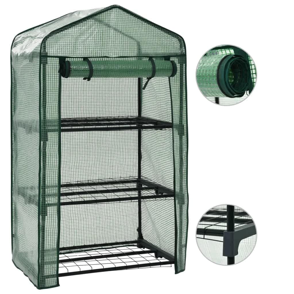 3-stopniowa mini szklarnia 69 x 49 x 125 cm | Odporna na rdzę rama stalowa, zewnętrzna powłoka z polietylenu, drzwi zwijane z zamkiem błyskawicznym, łatwy montaż
