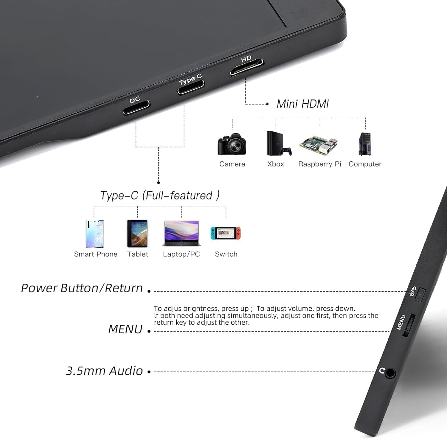 QQU 14" Portable Monitor Touchscreen, 1920 * 1200P IPS/HDR Laptop Screen Extender, Ultra-Slim Travel Monitor with Kickstand & Speakers, HDMI USB C External Monitors for Laptop PC Phone Computer PS4/5