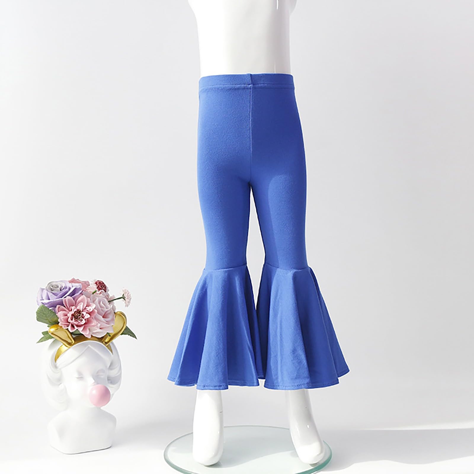 Toddler Baby Girls Ruffle Bell Bottom Flare Pants Leggings Cotton Long High Waist Solid Stretch Yoga (Blue, 1-2 Years)