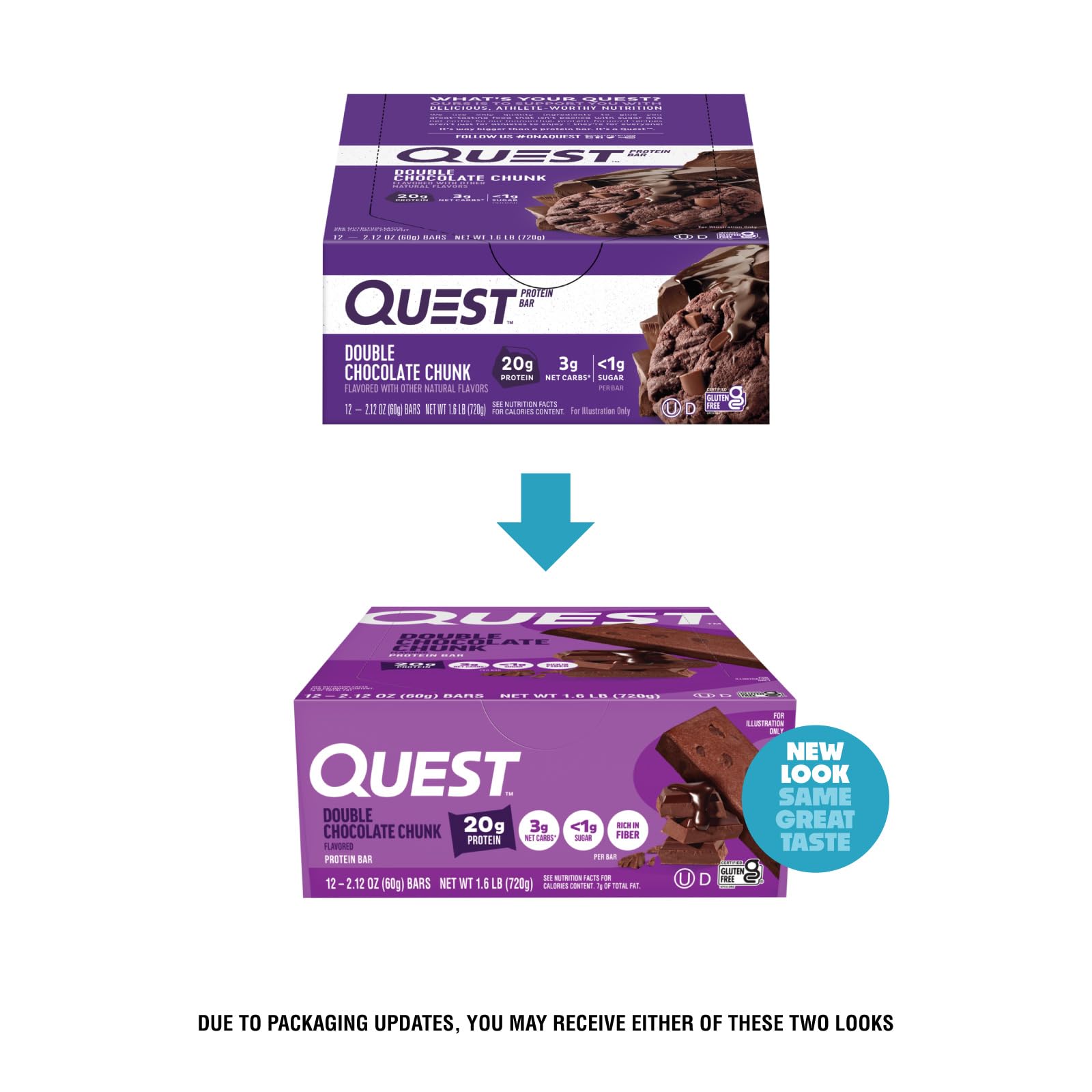 Quest Nutrition Double Chocolate Chunk Protein Bars, 20g Protein Bars, 1g Sugar, Gluten Free, Keto Friendly, 12 Count — Amazon image 2