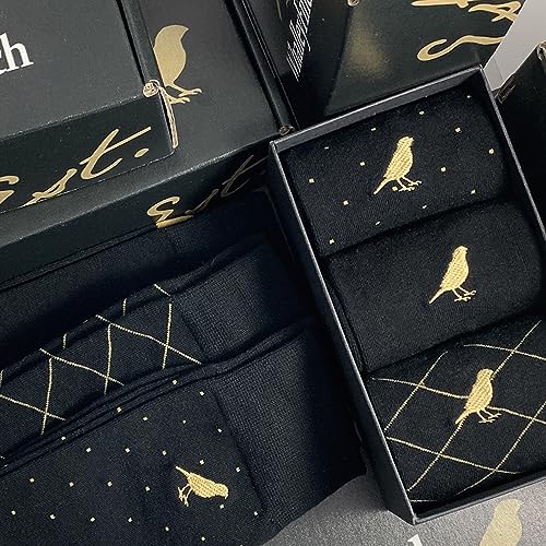 Men’s Cotton Crew Dress Socks – Ultra-Soft, Breathable, Formal Wear – GoldBlack Classic3