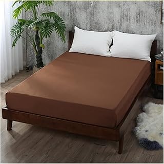 DSMYYXGS Hoja Suave y Ajustada con Banda elástica Cubierta de lecho sólido-Arruga, Fundido, Manchas y Hojas Resistentes a la abrasión (Color : Coffee, Size : 160x200x25cm)