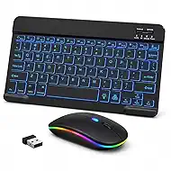 Rechargeable Bluetooth Keyboard Mouse Combo, 10 Inch Keyboard with Backlit, Silent Keys and Wireless Mouse for iPad, Tablet, Laptop and PC