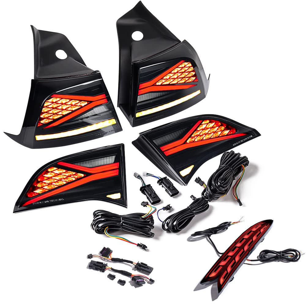 Astra Depot Smoke Lens IP67 LED Rear Bumper Brake Tail Light Reverse Turn Signal Lamps Compatible with 2017-2022 2023 Tesla Model 3