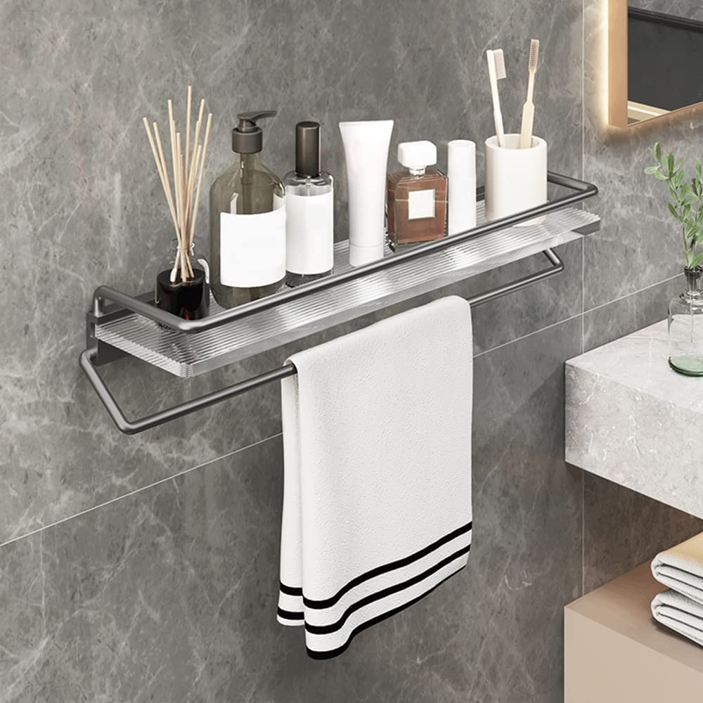 Étagère de douche d'angle en acrylique transparent avec porte-serviettes mural