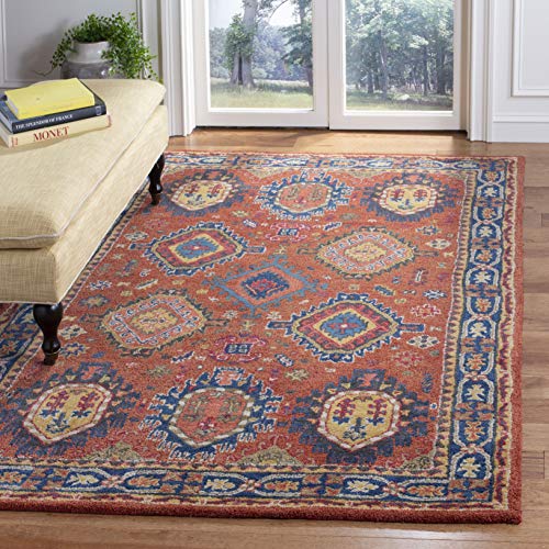 Safavieh Heritage Collection HG427P Handmade Traditional Oriental Premium Wool Area Rug, 8 x 10 , Rust Navy