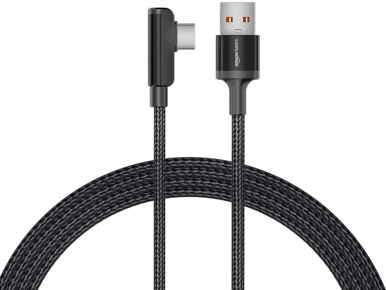 amazon basics 3A Charging L Shaped Braided Usb A To Usb Type C Data Cable For Smartphone (Black/White -1.2 Meter), Black