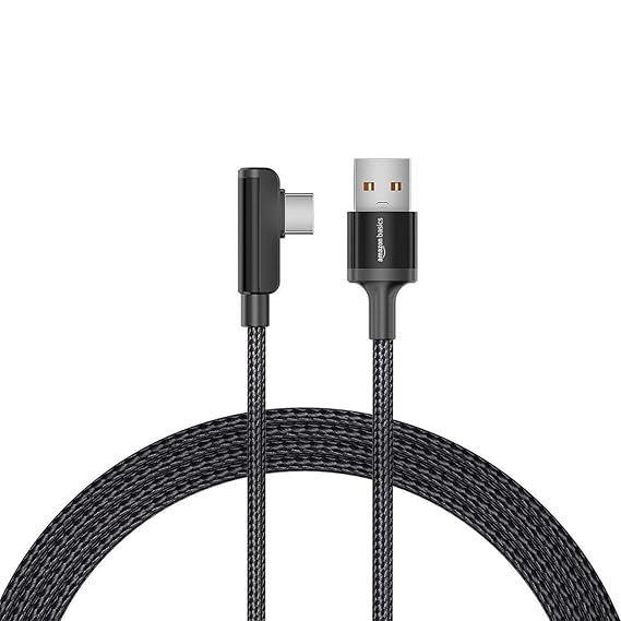 AmazonBasics 3A Fast Charging L Shaped Braided USB A to USB Type C Data cable for Smartphone (Black/White -1.2 Meter)